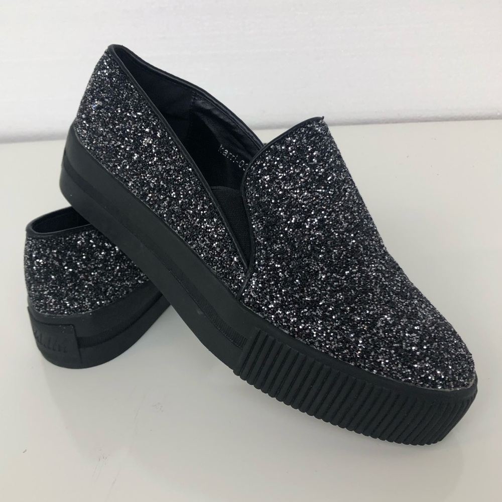 Mi.iM Glitter Black Platform Slip-On Sneakers 6.5